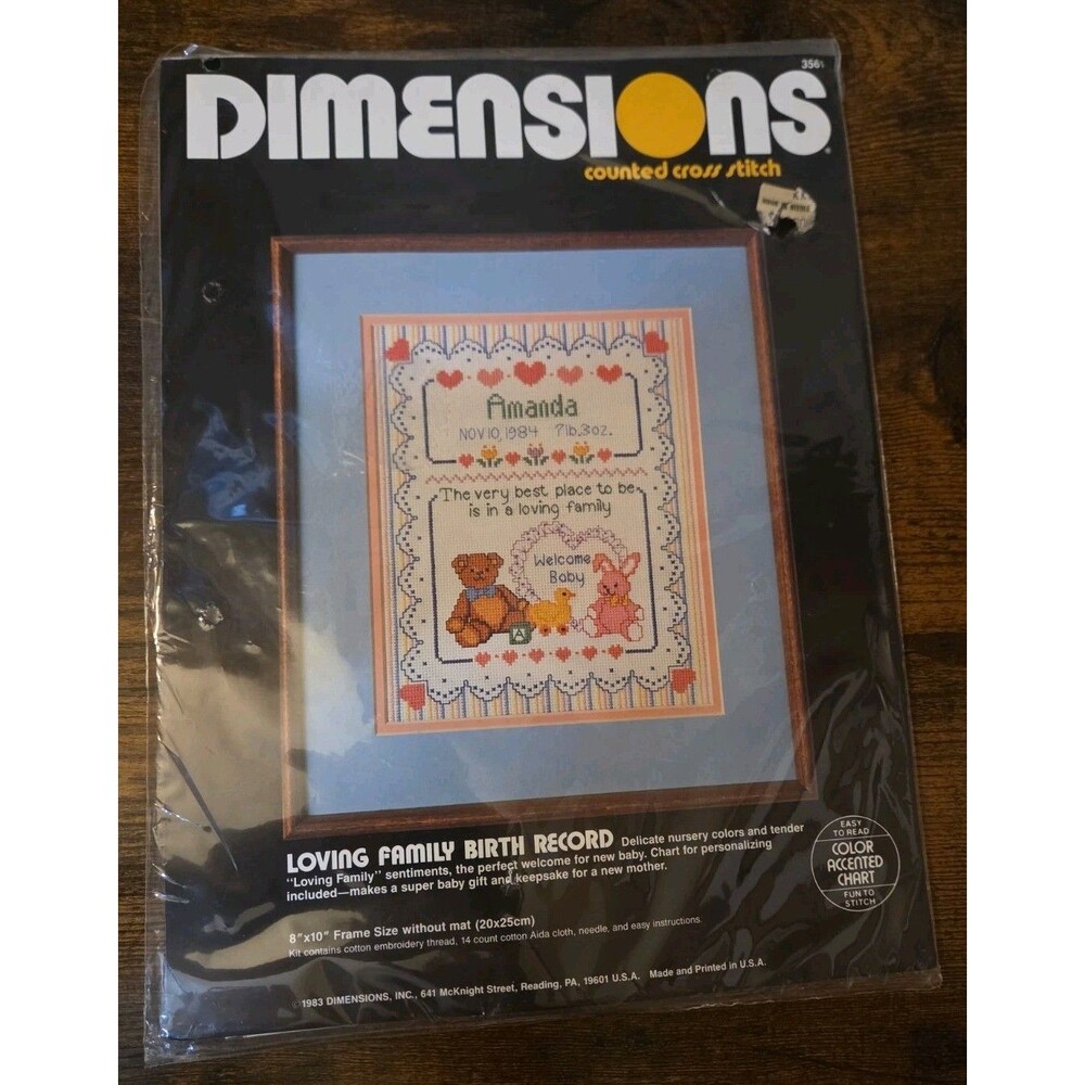 Dimensions Counted Cross Stitch Kit #3561 LOVING FAMILY Birth Record 8” x 10”